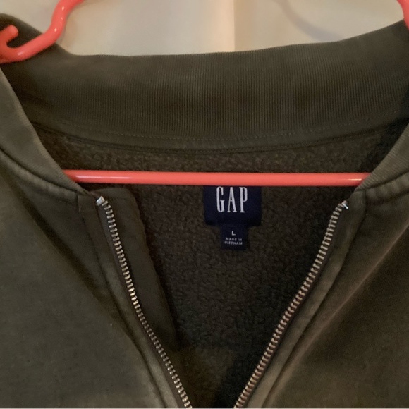 GAP Green Fleece Bomber Zip up Vintage Soft Relaxed Large Jacket Sweatshirt EUC! - Picture 3 of 10